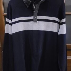 Banana Republic Men's Polo in Dark Blue and Light Gray